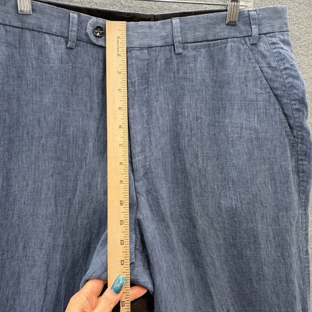 Hiltl Pants Mens 35x38 Blue Linen Dress Trousers Lightweight Unfinished Hem
